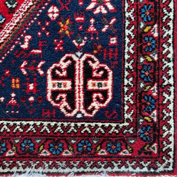 Vintage Persian Wool Area Rug Carpet Handmade Red Blue Geometric Fringe - Picture 7 of 10